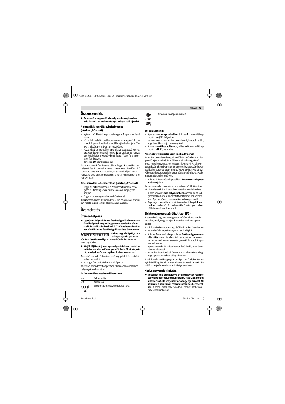 Összeszerelés, Üzemeltetés | Bosch GAS 25 L SFC Professional User Manual | Page 79 / 146