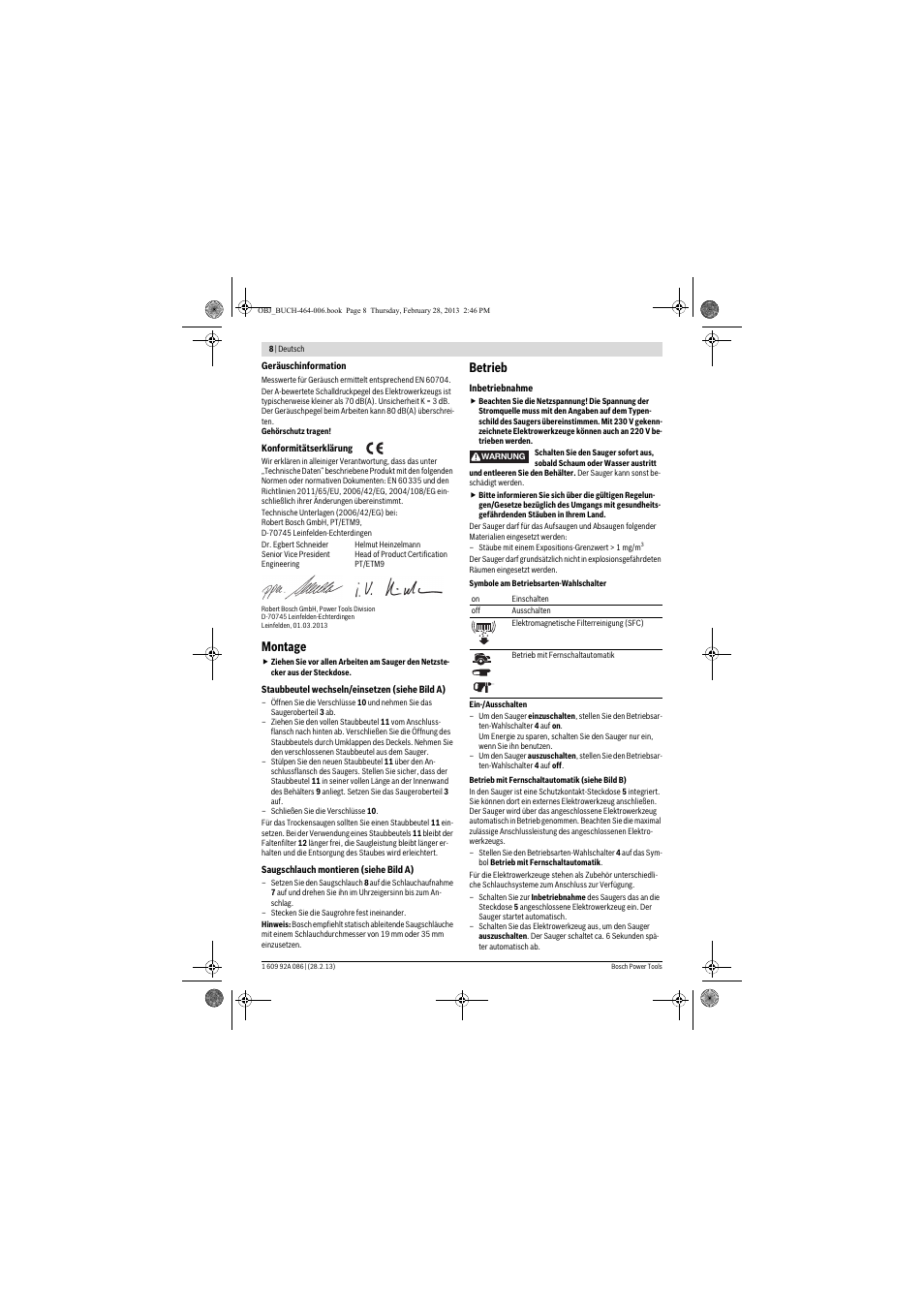 Montage, Betrieb | Bosch GAS 25 L SFC Professional User Manual | Page 8 / 146