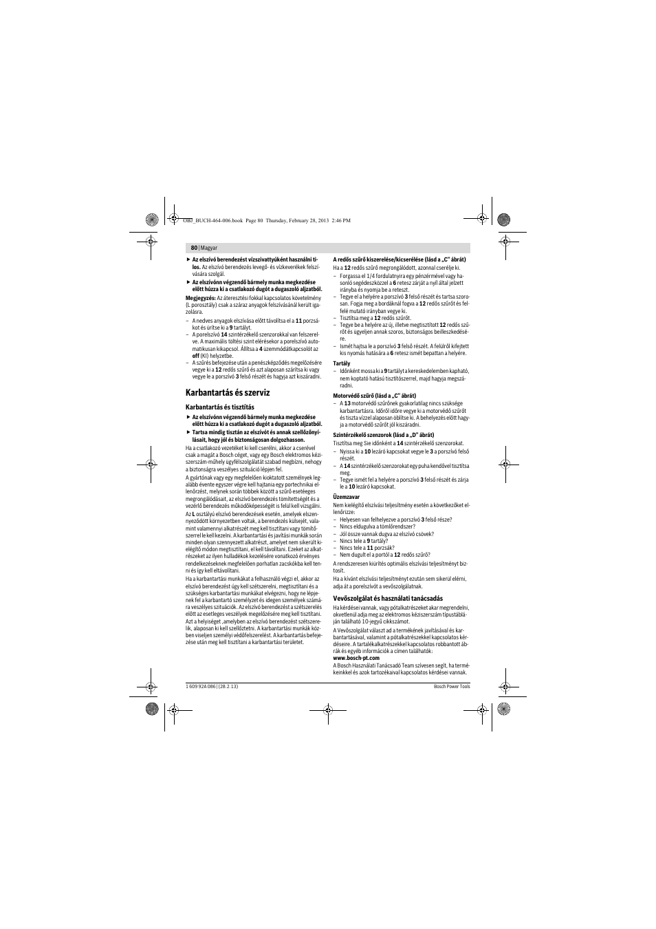 Karbantartás és szerviz | Bosch GAS 25 L SFC Professional User Manual | Page 80 / 146