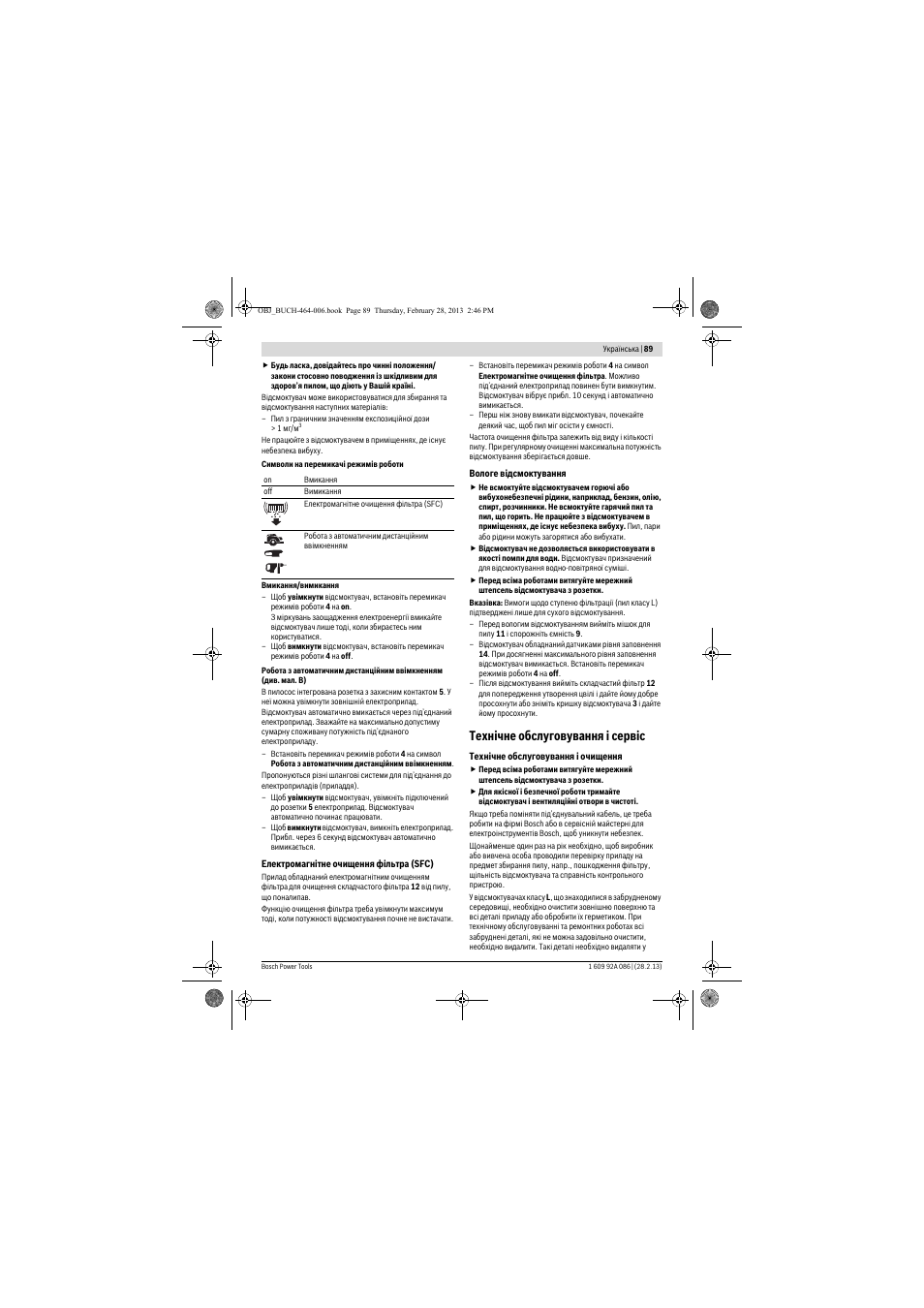 Технічне обслуговування і сервіс | Bosch GAS 25 L SFC Professional User Manual | Page 89 / 146