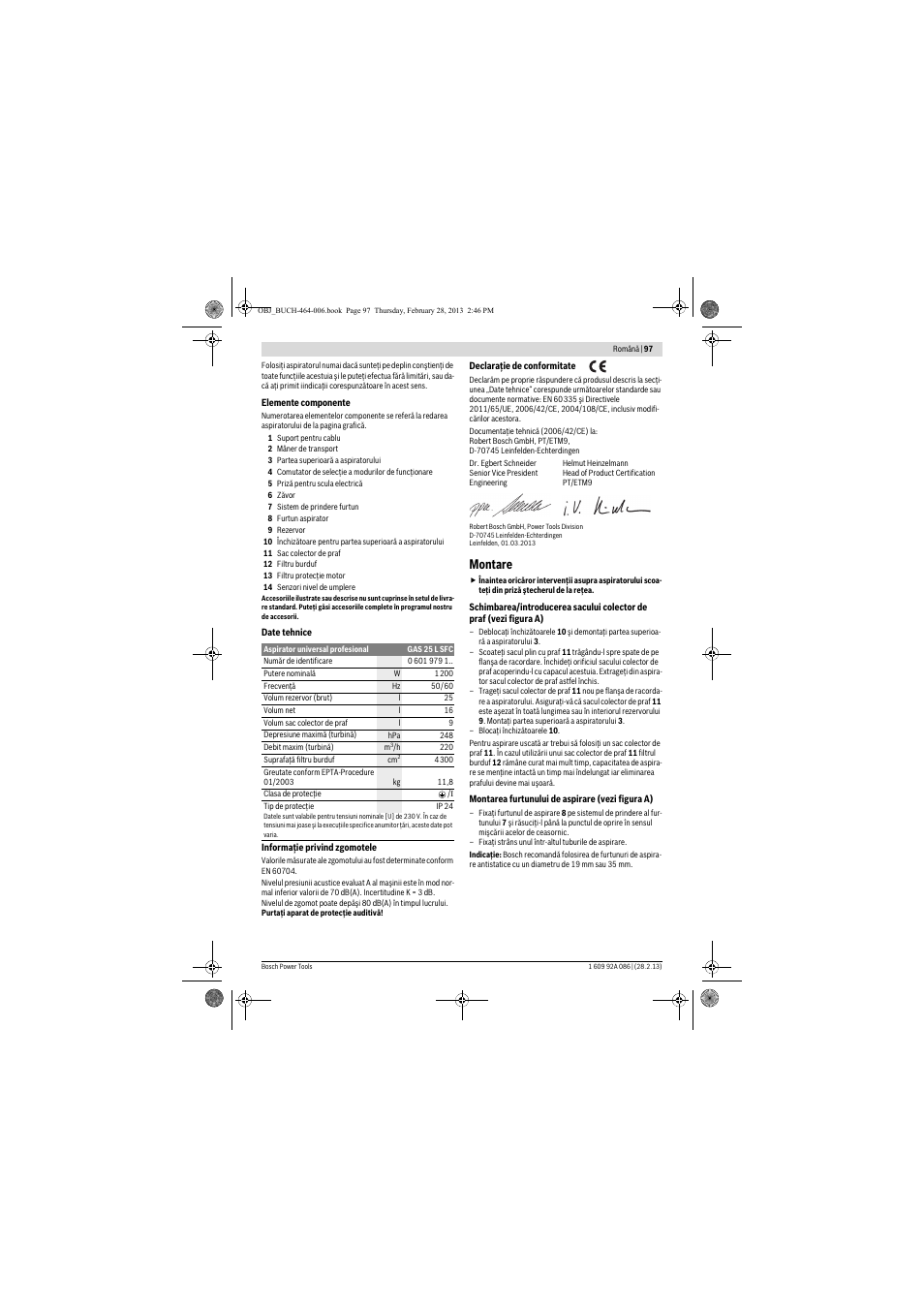 Montare | Bosch GAS 25 L SFC Professional User Manual | Page 97 / 146