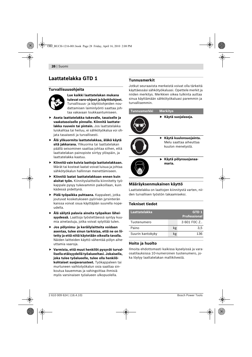 Laattatelakka gtd 1 | Bosch GTD 1 Professional User Manual | Page 28 / 65