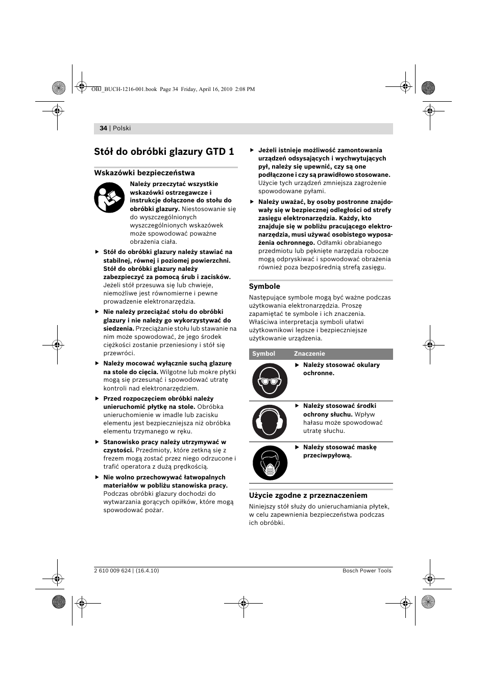 Stół do obróbki glazury gtd 1 | Bosch GTD 1 Professional User Manual | Page 34 / 65