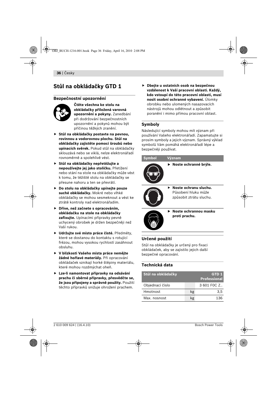 Stůl na obkládačky gtd 1 | Bosch GTD 1 Professional User Manual | Page 36 / 65