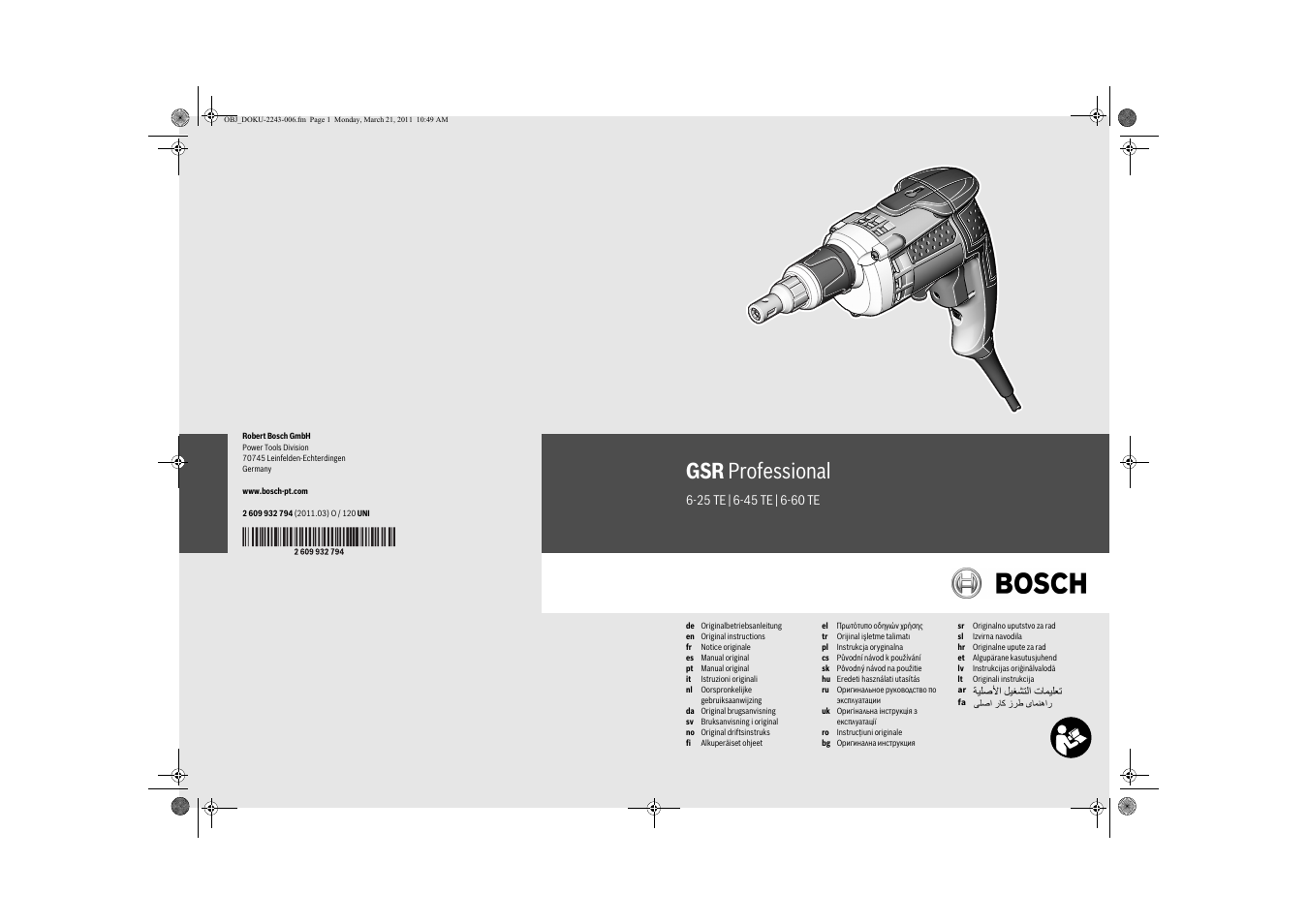 Bosch GSR 6-60 TE Professional User Manual | 119 pages