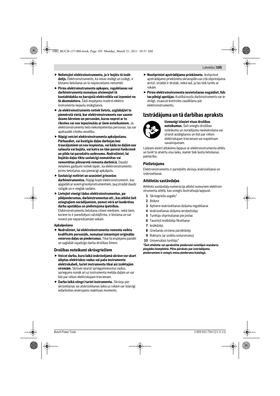 Izstrādājuma un tā darbības apraksts | Bosch GSR 6-60 TE Professional User Manual | Page 105 / 119