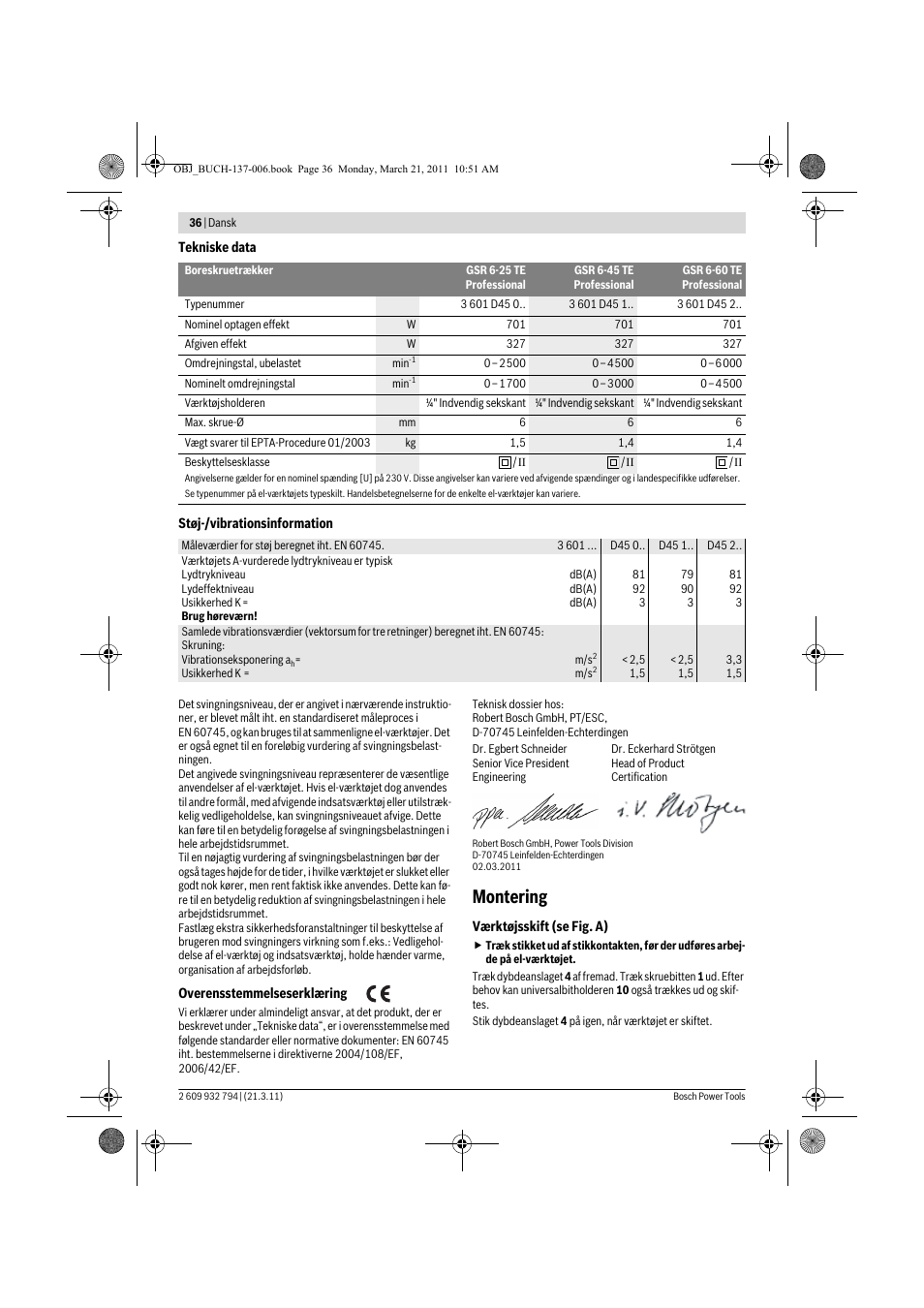 Montering | Bosch GSR 6-60 TE Professional User Manual | Page 36 / 119