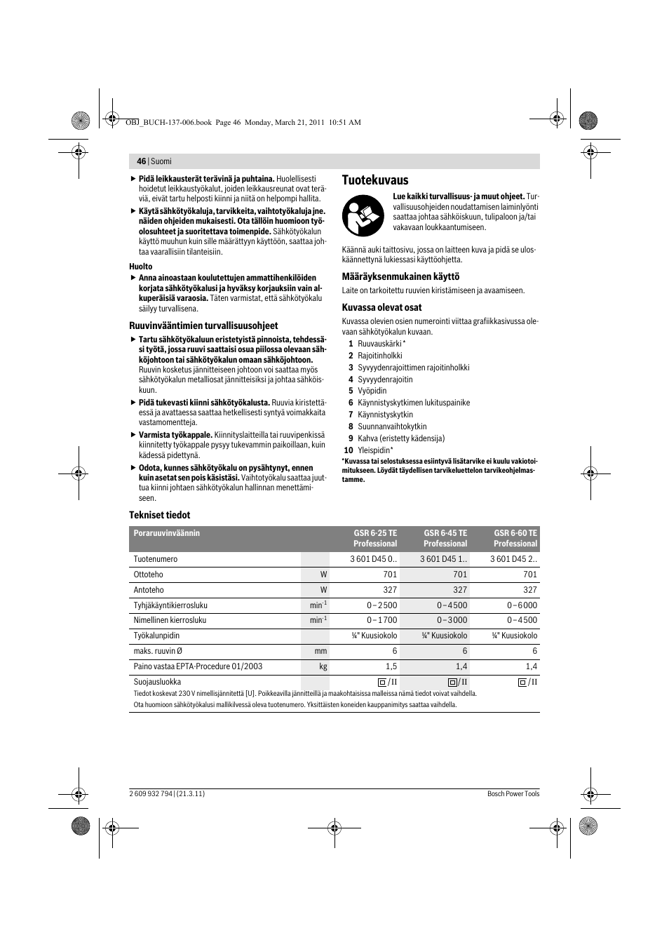 Tuotekuvaus | Bosch GSR 6-60 TE Professional User Manual | Page 46 / 119