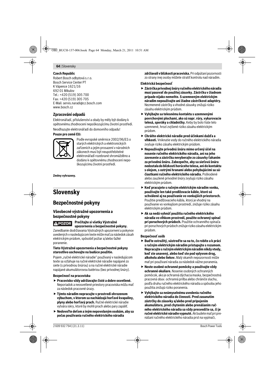 Slovensky, Bezpečnostné pokyny | Bosch GSR 6-60 TE Professional User Manual | Page 64 / 119