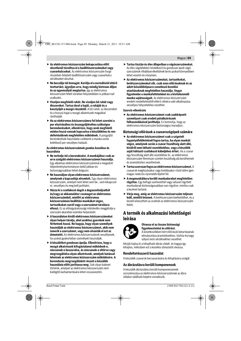 A termék és alkalmazási lehetőségei leírása | Bosch GSR 6-60 TE Professional User Manual | Page 69 / 119