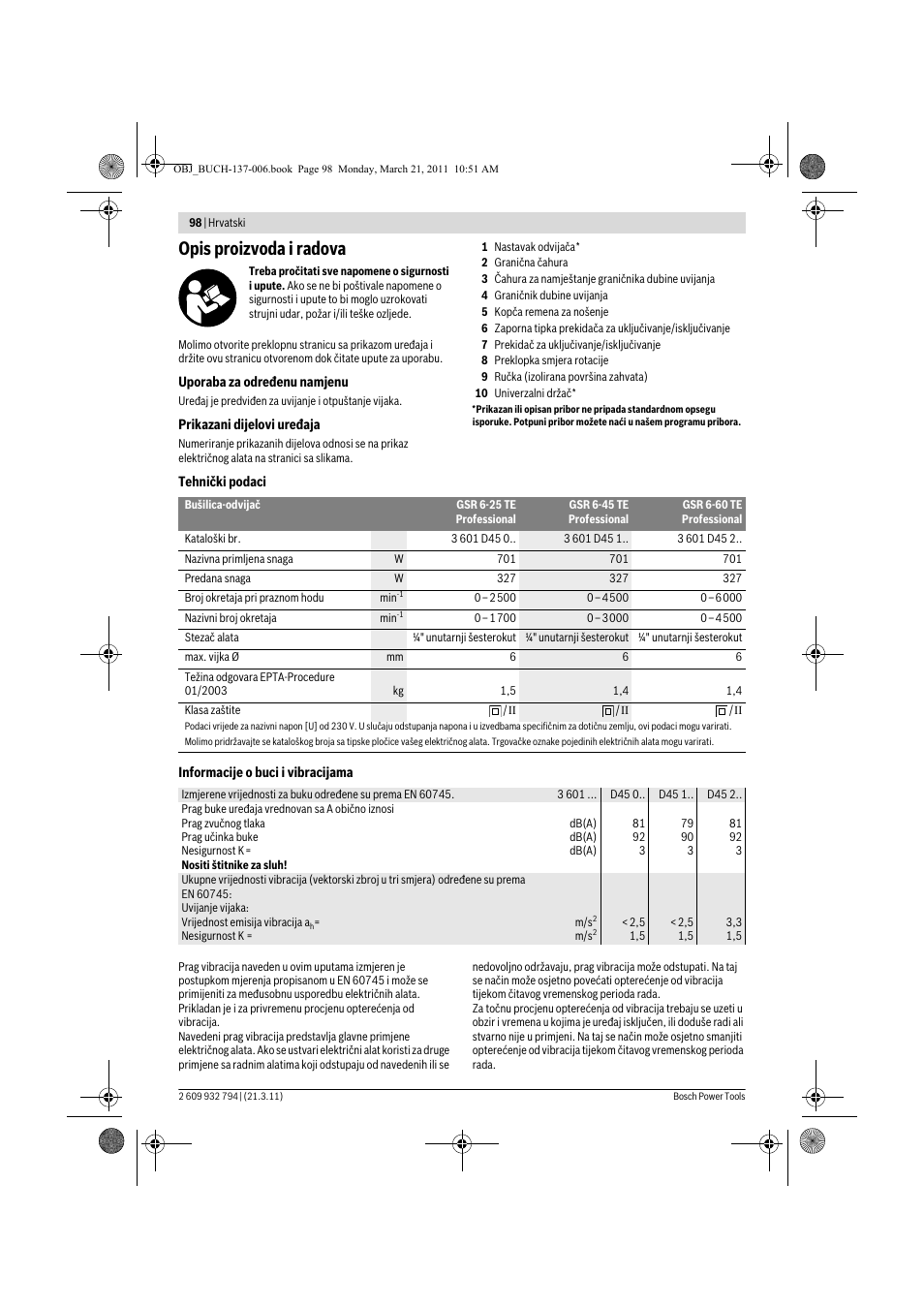 Opis proizvoda i radova | Bosch GSR 6-60 TE Professional User Manual | Page 98 / 119