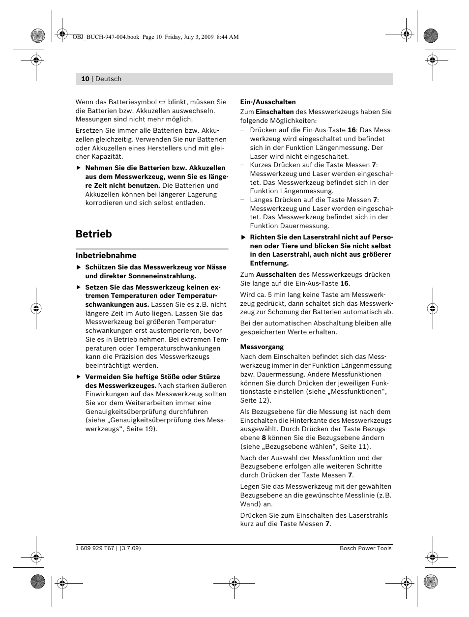 Betrieb | Bosch GLM 150 Professional User Manual | Page 10 / 440