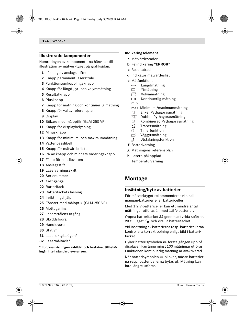 Montage, Illustrerade komponenter, Insättning/byte av batterier | Bosch GLM 150 Professional User Manual | Page 124 / 440