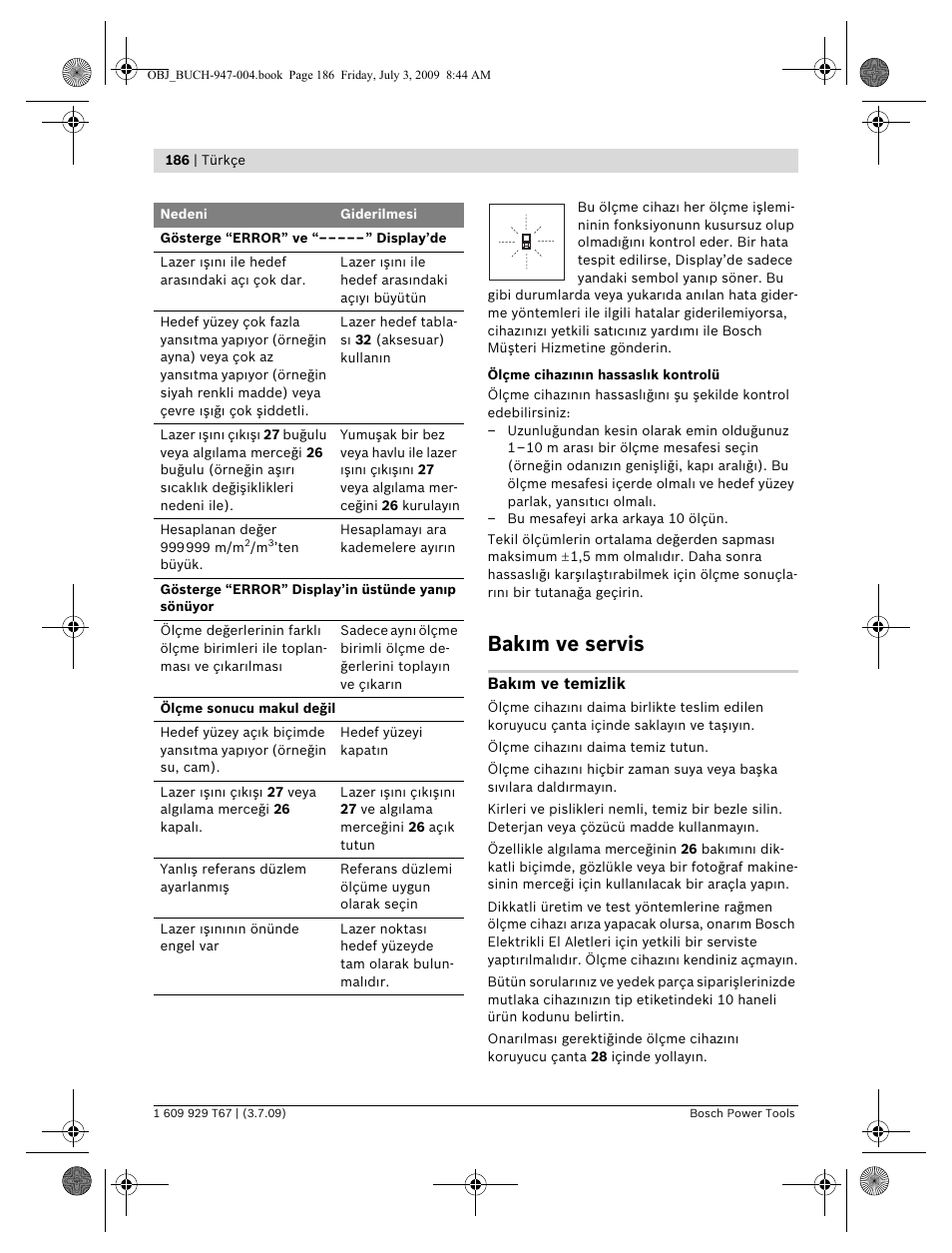 Bak m ve servis | Bosch GLM 150 Professional User Manual | Page 186 / 440