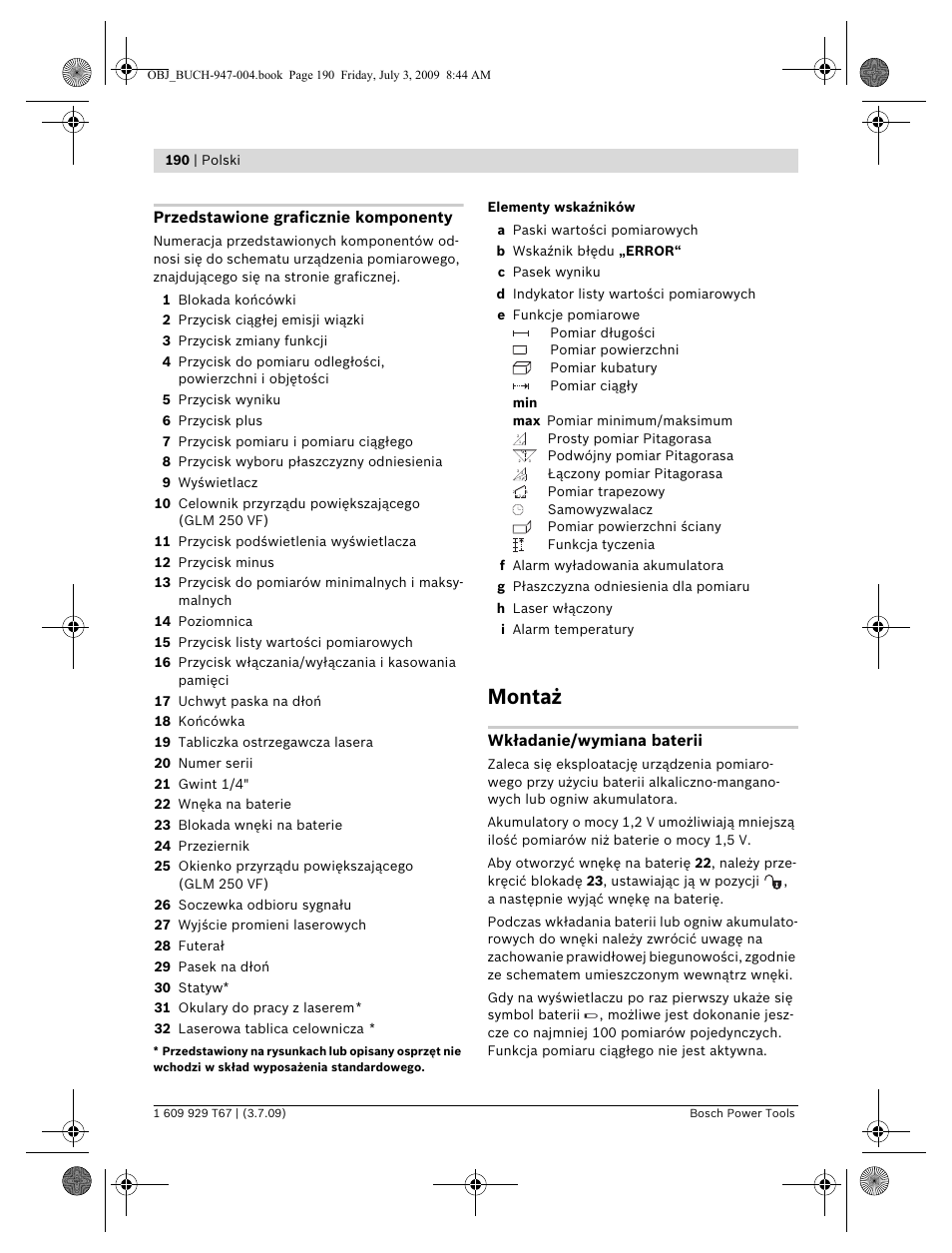 Montaż | Bosch GLM 150 Professional User Manual | Page 190 / 440