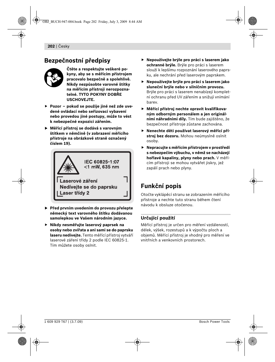 Bezpečnostní předpisy, Funkční popis | Bosch GLM 150 Professional User Manual | Page 202 / 440