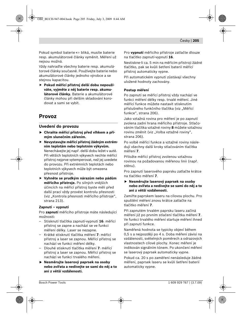 Provoz | Bosch GLM 150 Professional User Manual | Page 205 / 440