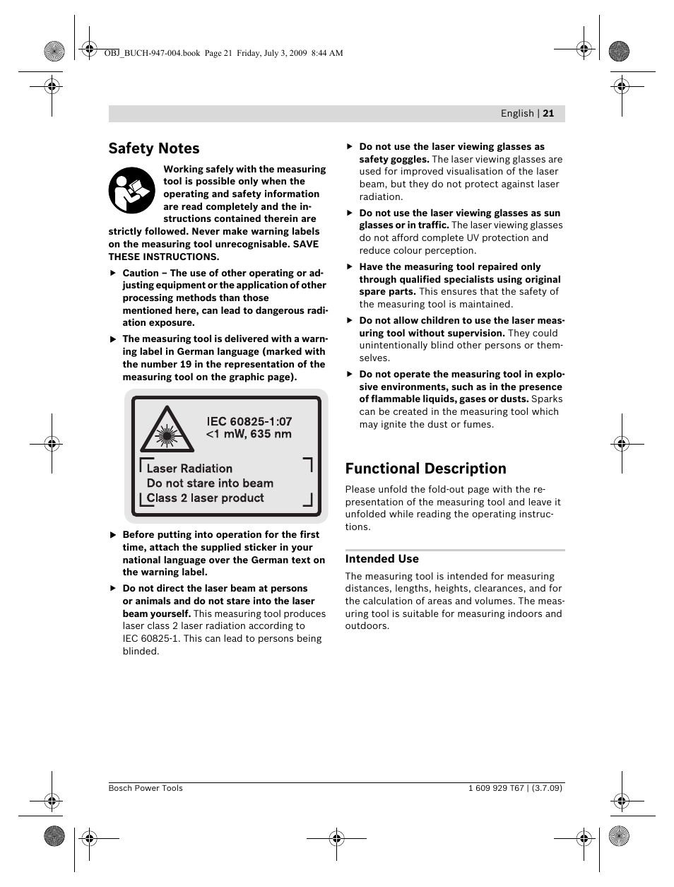 Functional description | Bosch GLM 150 Professional User Manual | Page 21 / 440