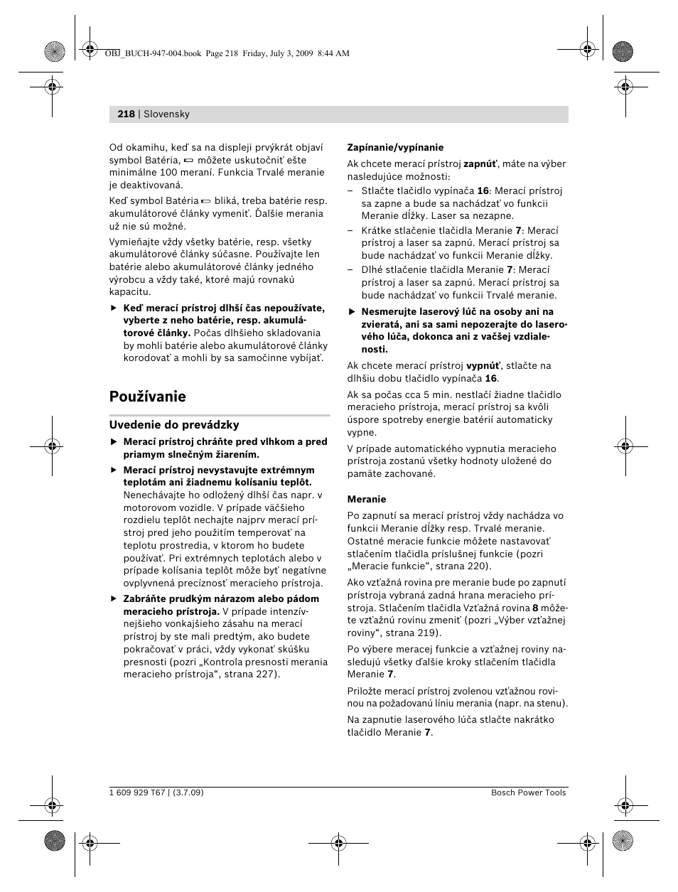 Používanie | Bosch GLM 150 Professional User Manual | Page 218 / 440