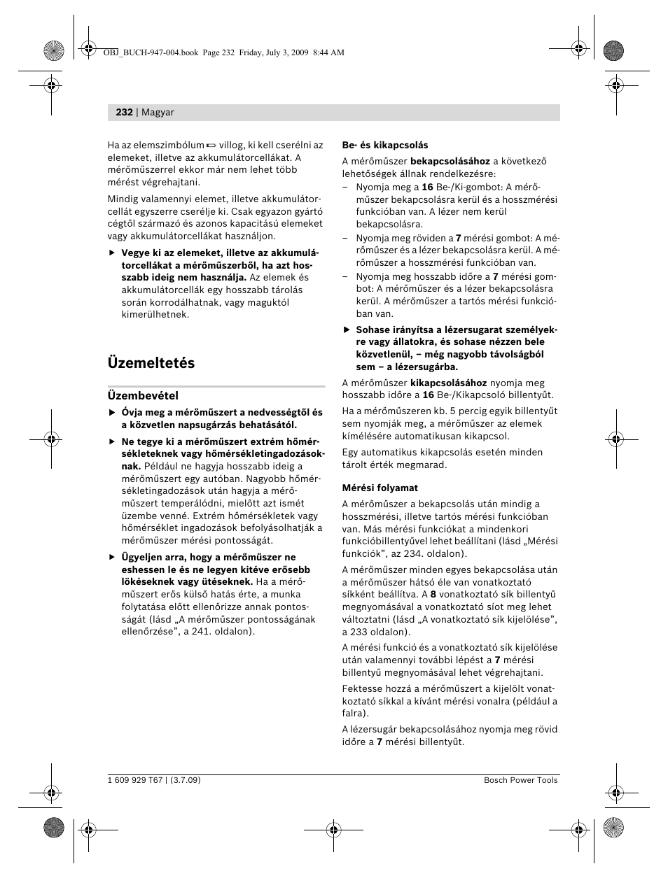 Üzemeltetés | Bosch GLM 150 Professional User Manual | Page 232 / 440