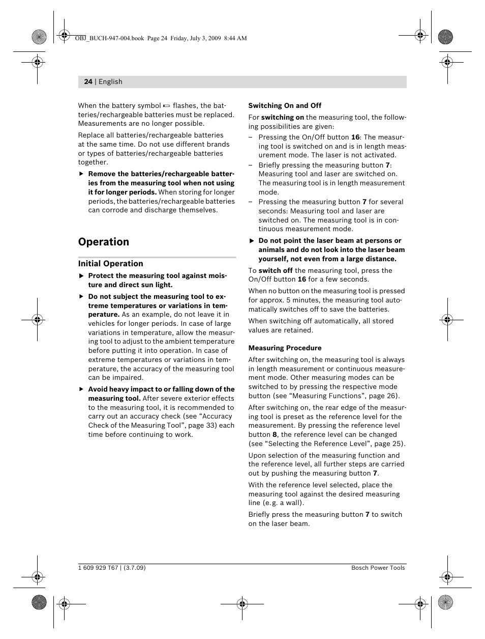 Operation | Bosch GLM 150 Professional User Manual | Page 24 / 440