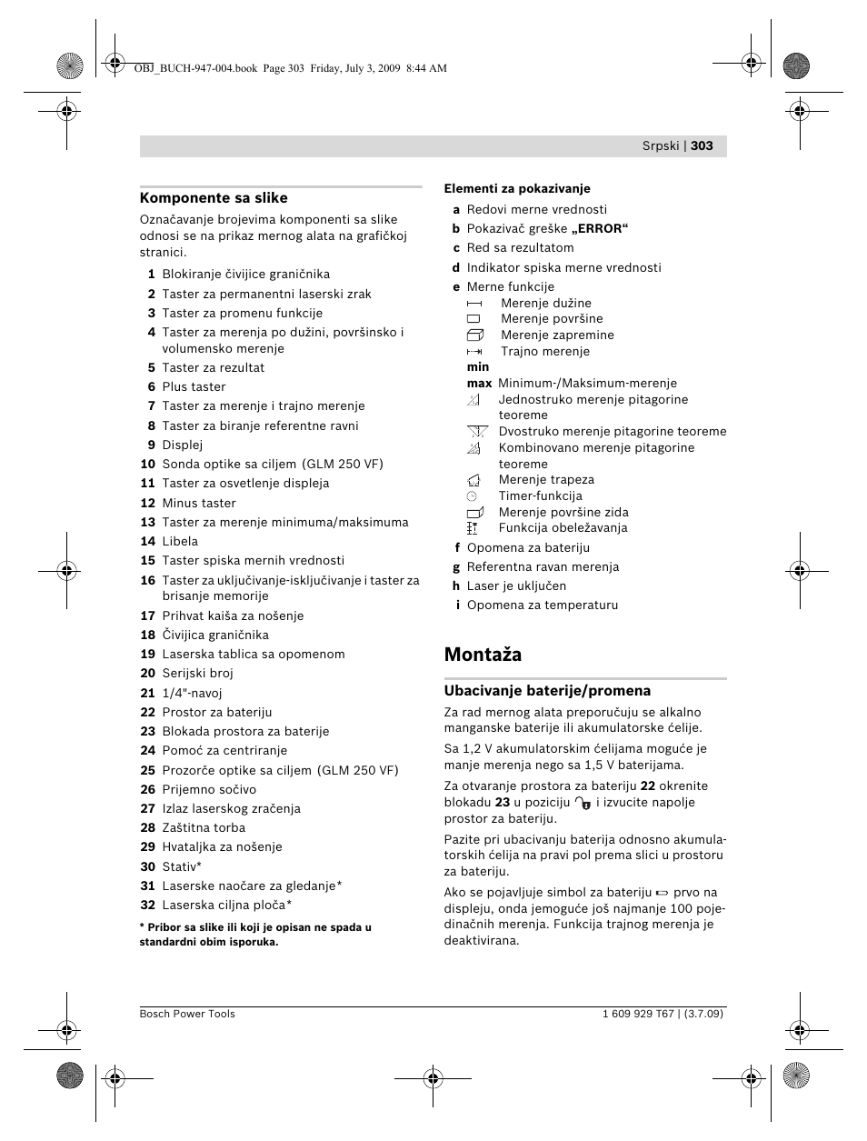 Montaža | Bosch GLM 150 Professional User Manual | Page 303 / 440