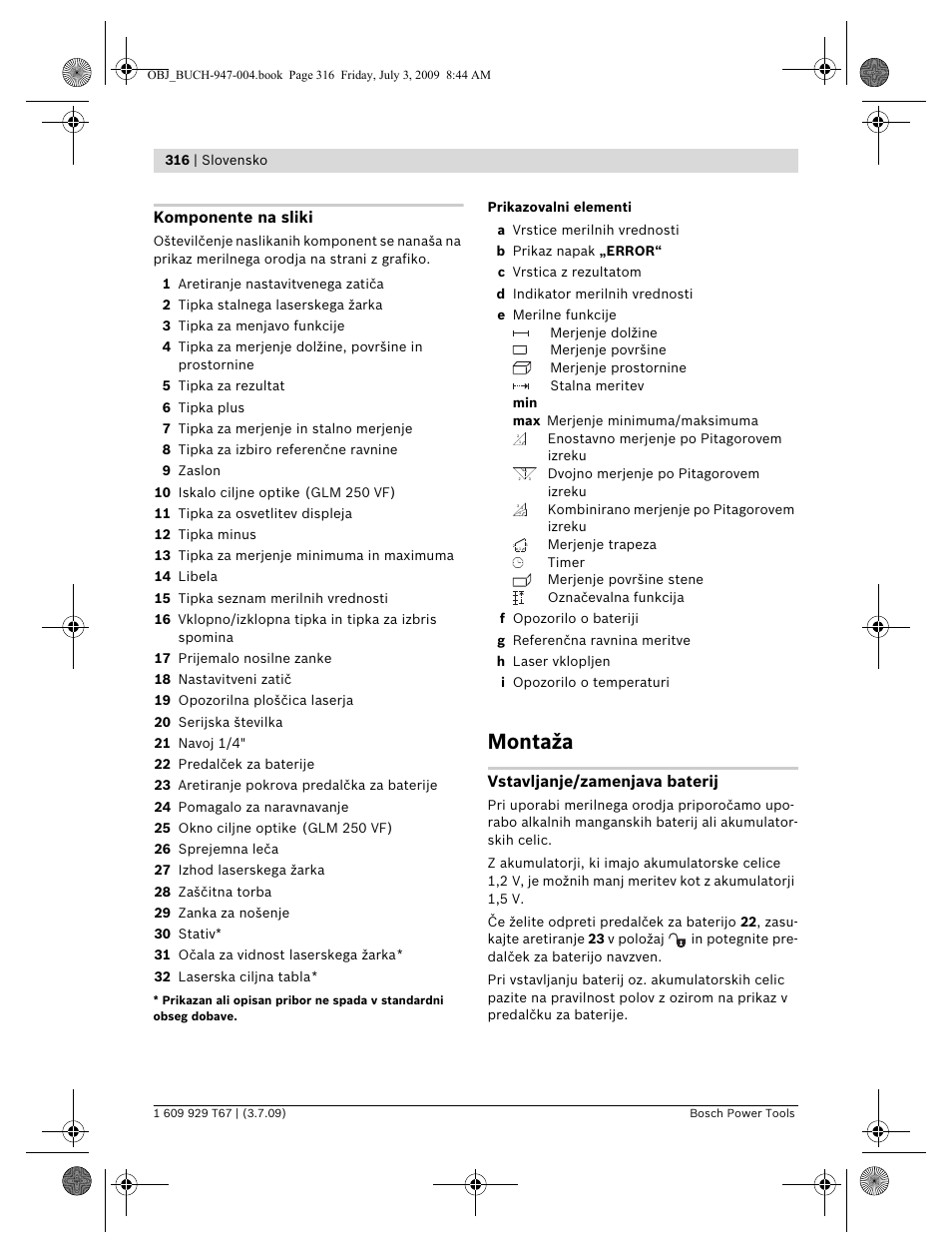 Montaža | Bosch GLM 150 Professional User Manual | Page 316 / 440