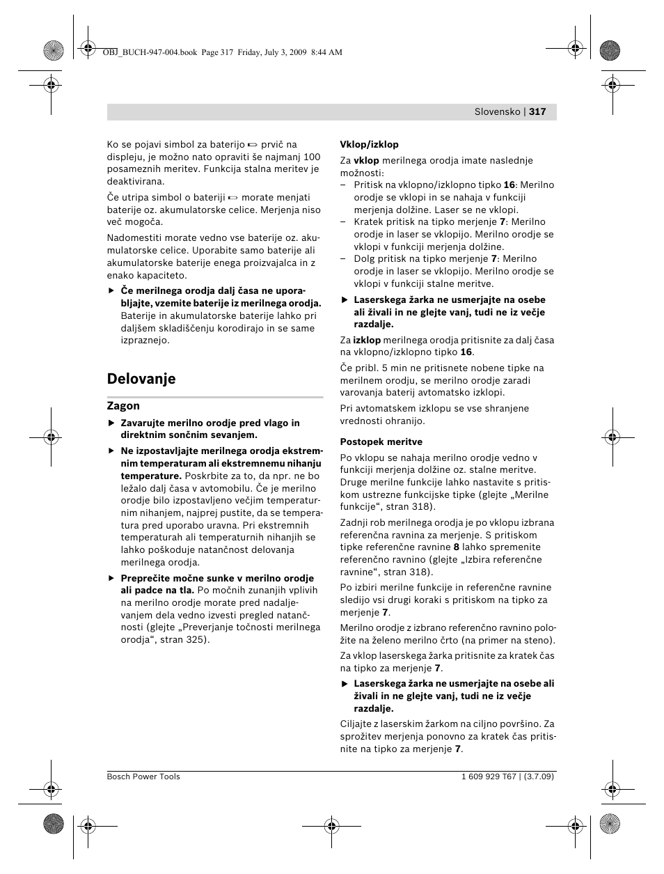 Delovanje | Bosch GLM 150 Professional User Manual | Page 317 / 440