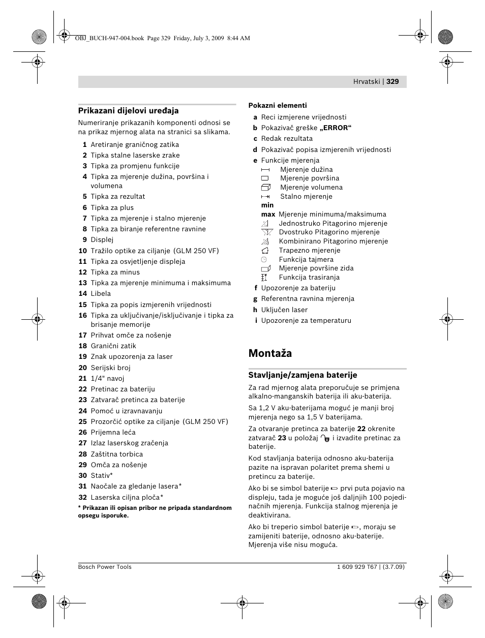 Montaža | Bosch GLM 150 Professional User Manual | Page 329 / 440