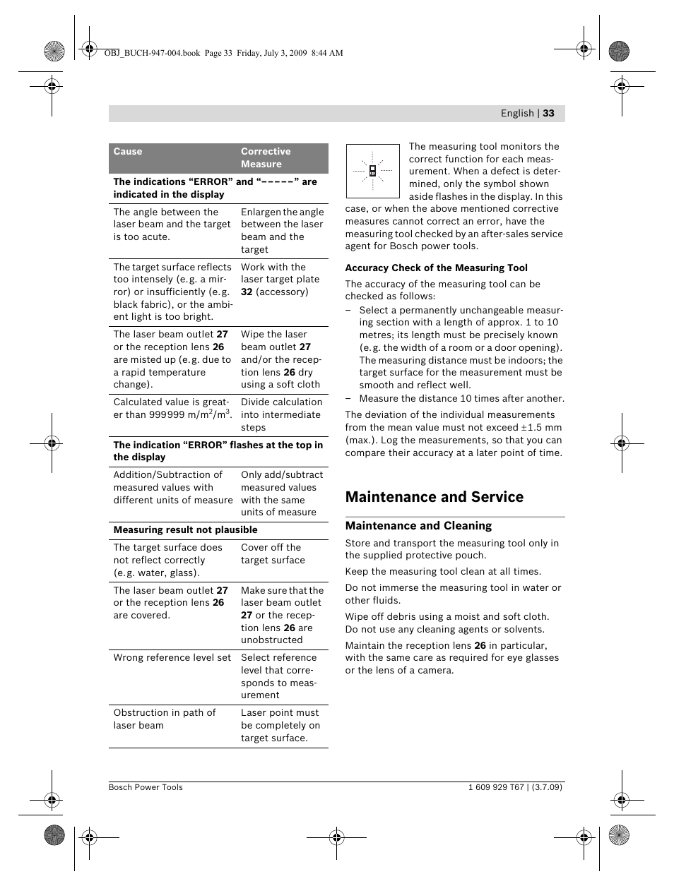 Maintenance and service | Bosch GLM 150 Professional User Manual | Page 33 / 440