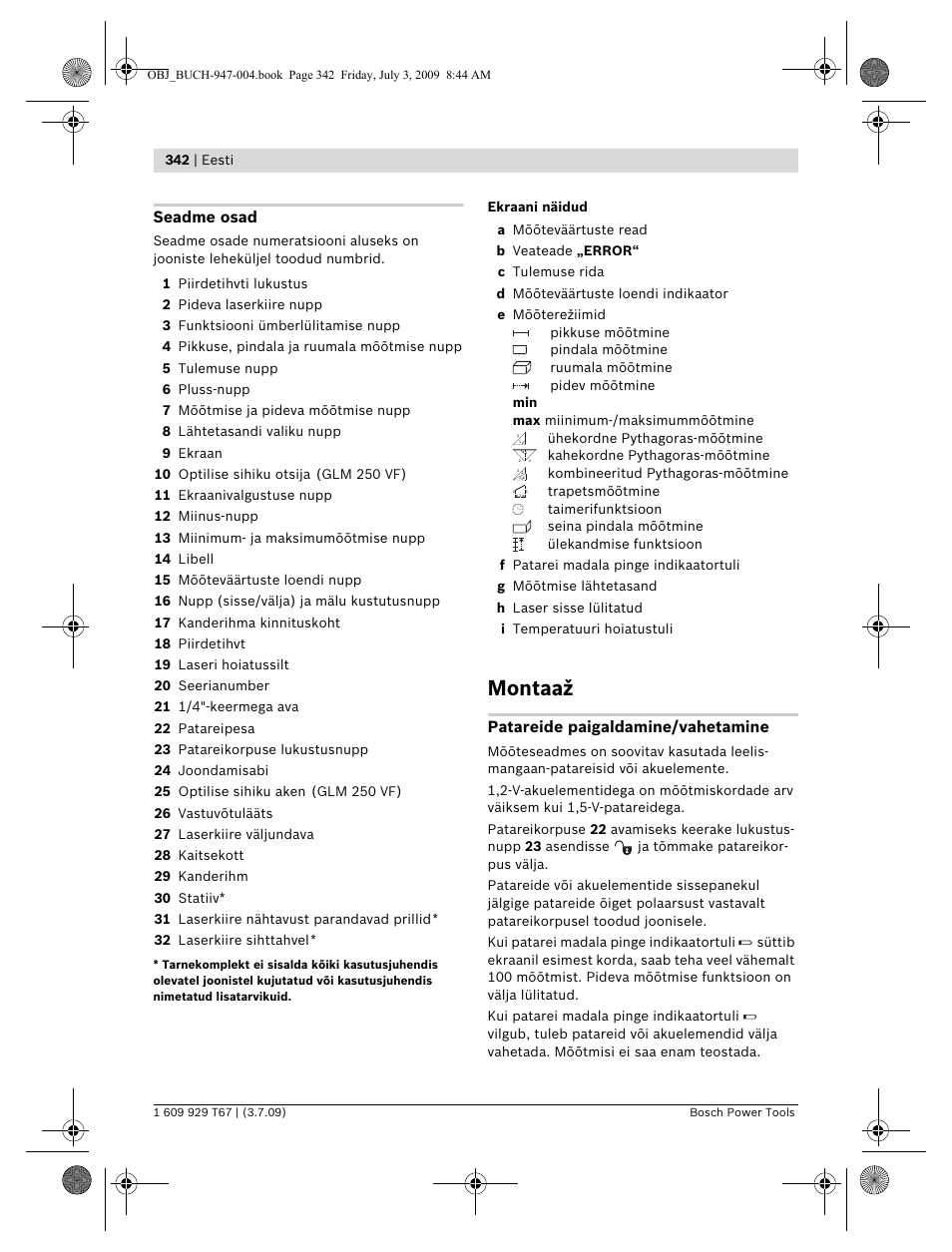Montaaž | Bosch GLM 150 Professional User Manual | Page 342 / 440