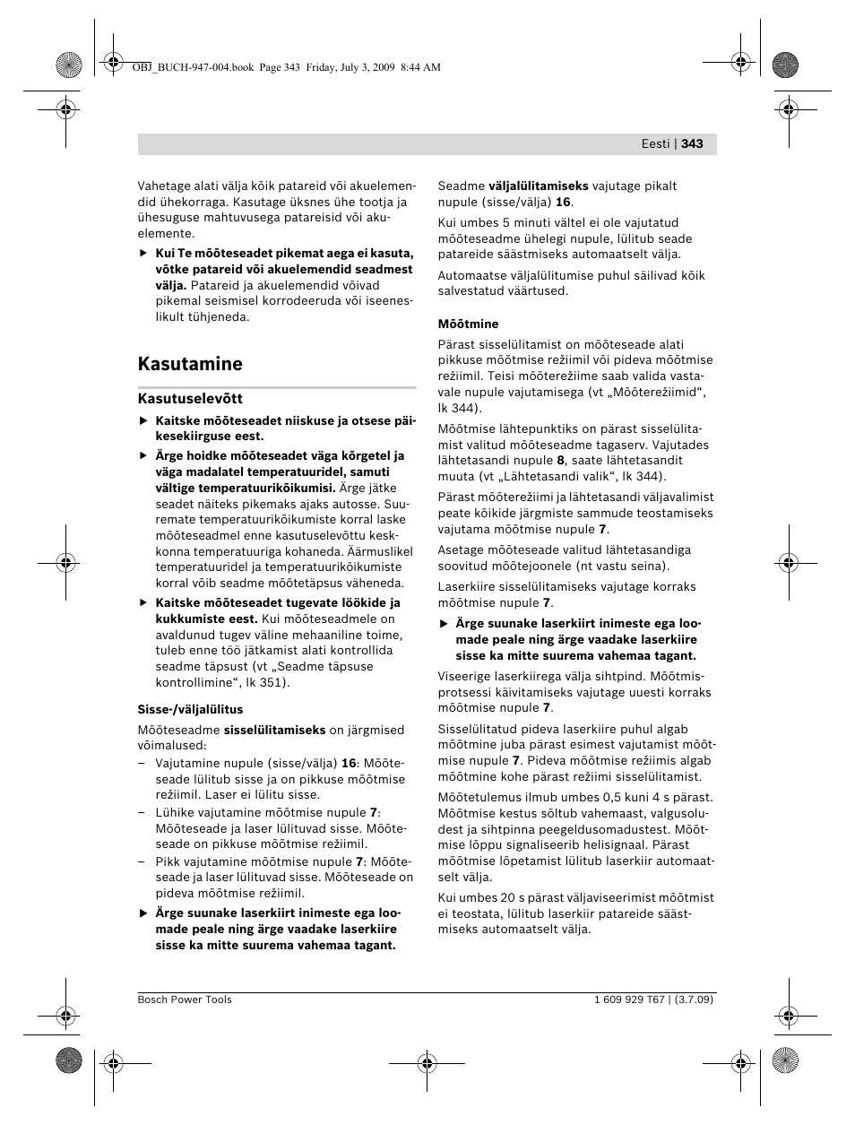 Kasutamine | Bosch GLM 150 Professional User Manual | Page 343 / 440