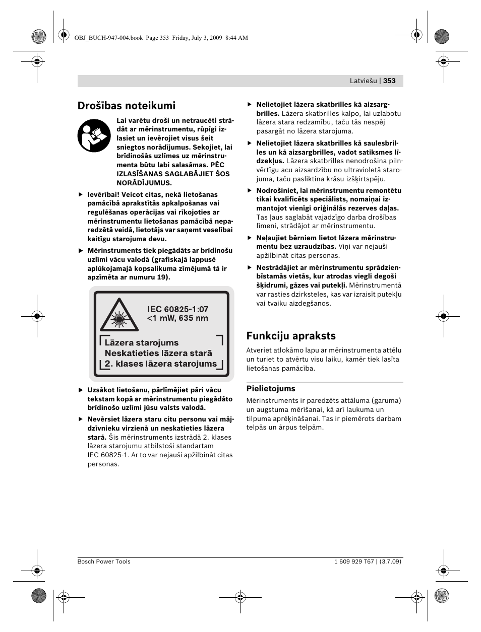 Funkciju apraksts | Bosch GLM 150 Professional User Manual | Page 353 / 440