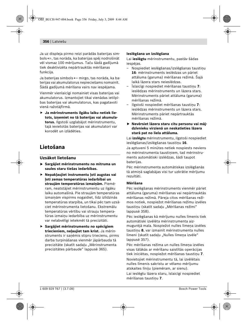 Lietošana | Bosch GLM 150 Professional User Manual | Page 356 / 440