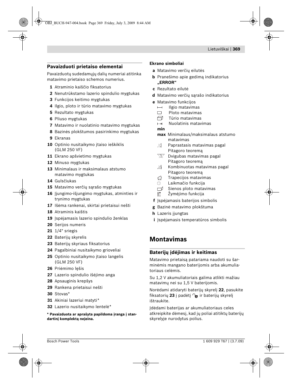 Montavimas | Bosch GLM 150 Professional User Manual | Page 369 / 440