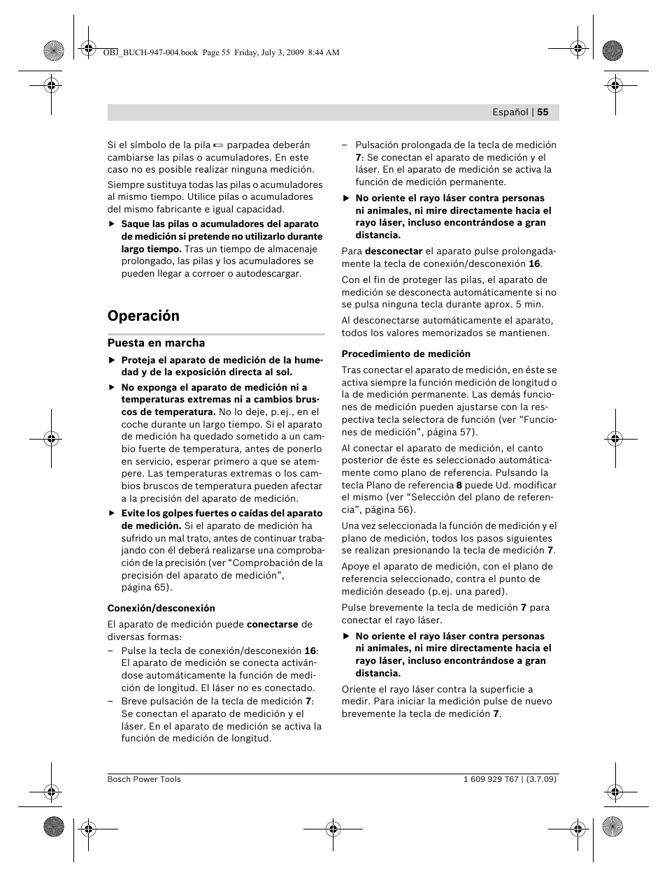 Operación | Bosch GLM 150 Professional User Manual | Page 55 / 440