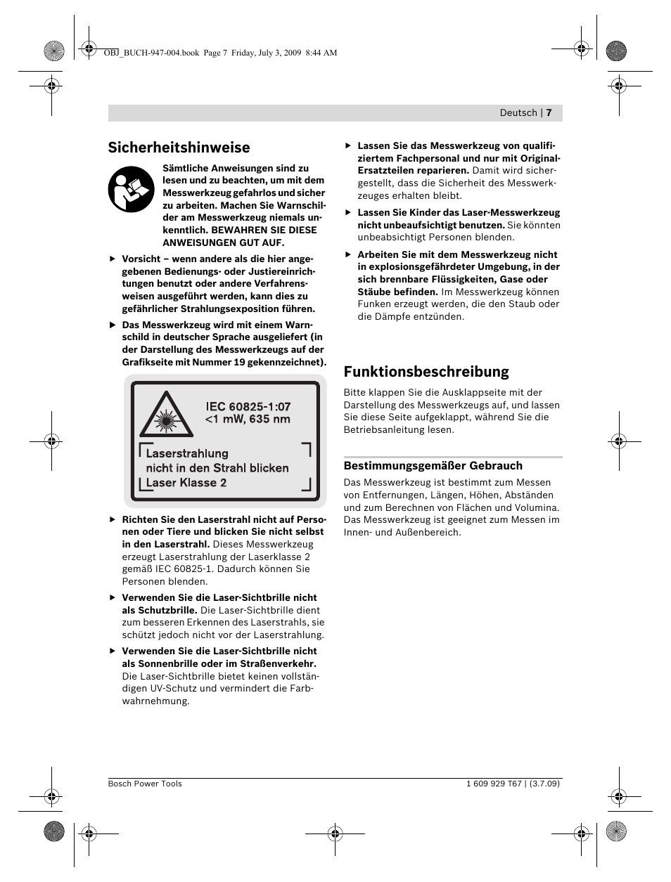 Sicherheitshinweise, Funktionsbeschreibung | Bosch GLM 150 Professional User Manual | Page 7 / 440