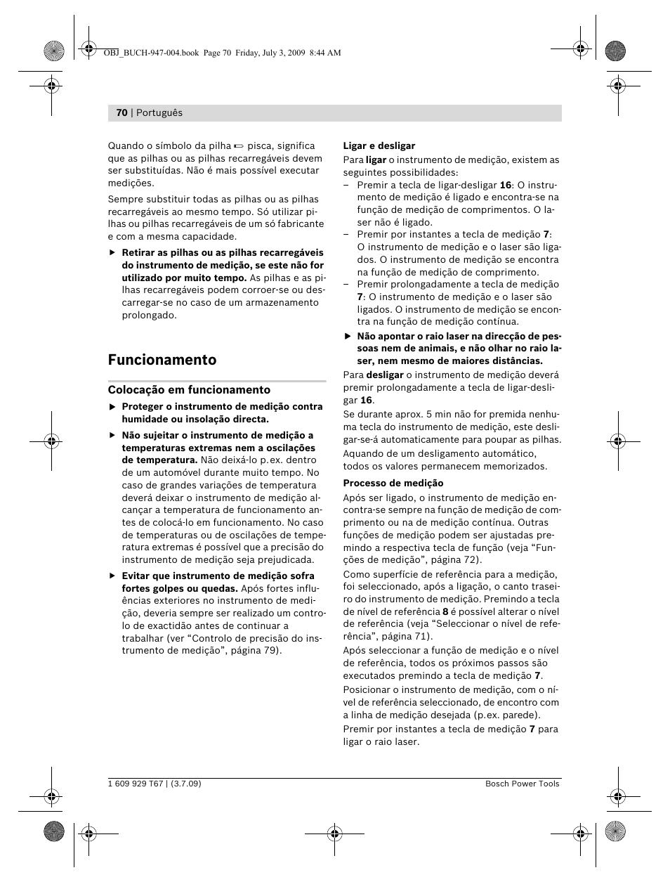 Funcionamento | Bosch GLM 150 Professional User Manual | Page 70 / 440