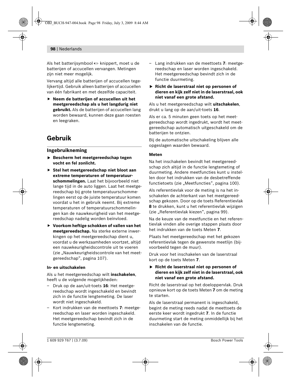 Gebruik | Bosch GLM 150 Professional User Manual | Page 98 / 440