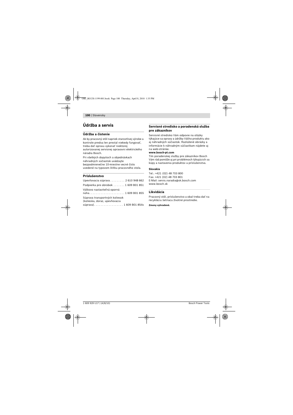 Údržba a servis | Bosch GTA 3800 Professional User Manual | Page 100 / 171