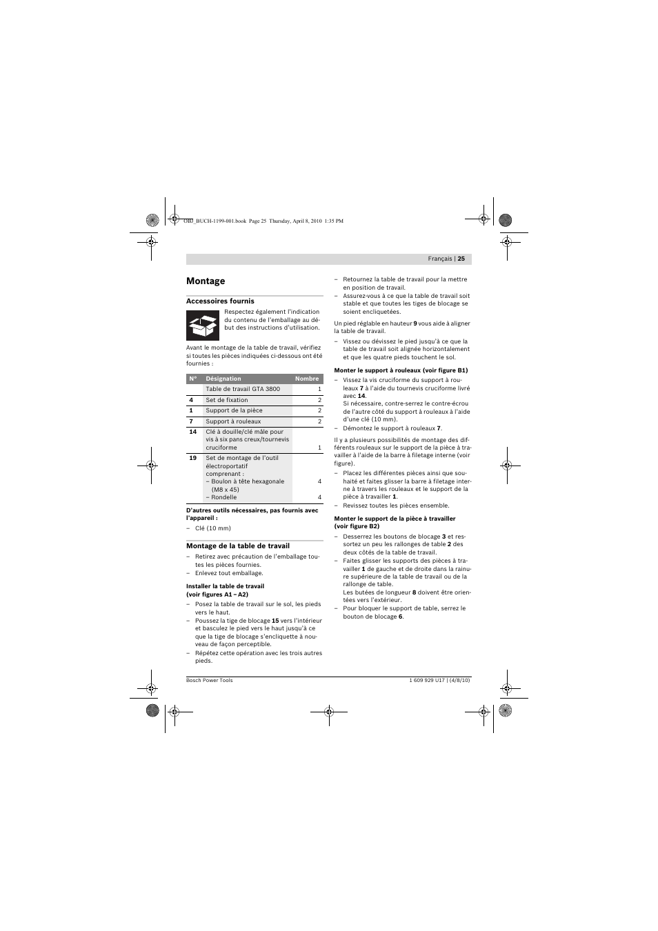 Montage | Bosch GTA 3800 Professional User Manual | Page 25 / 171