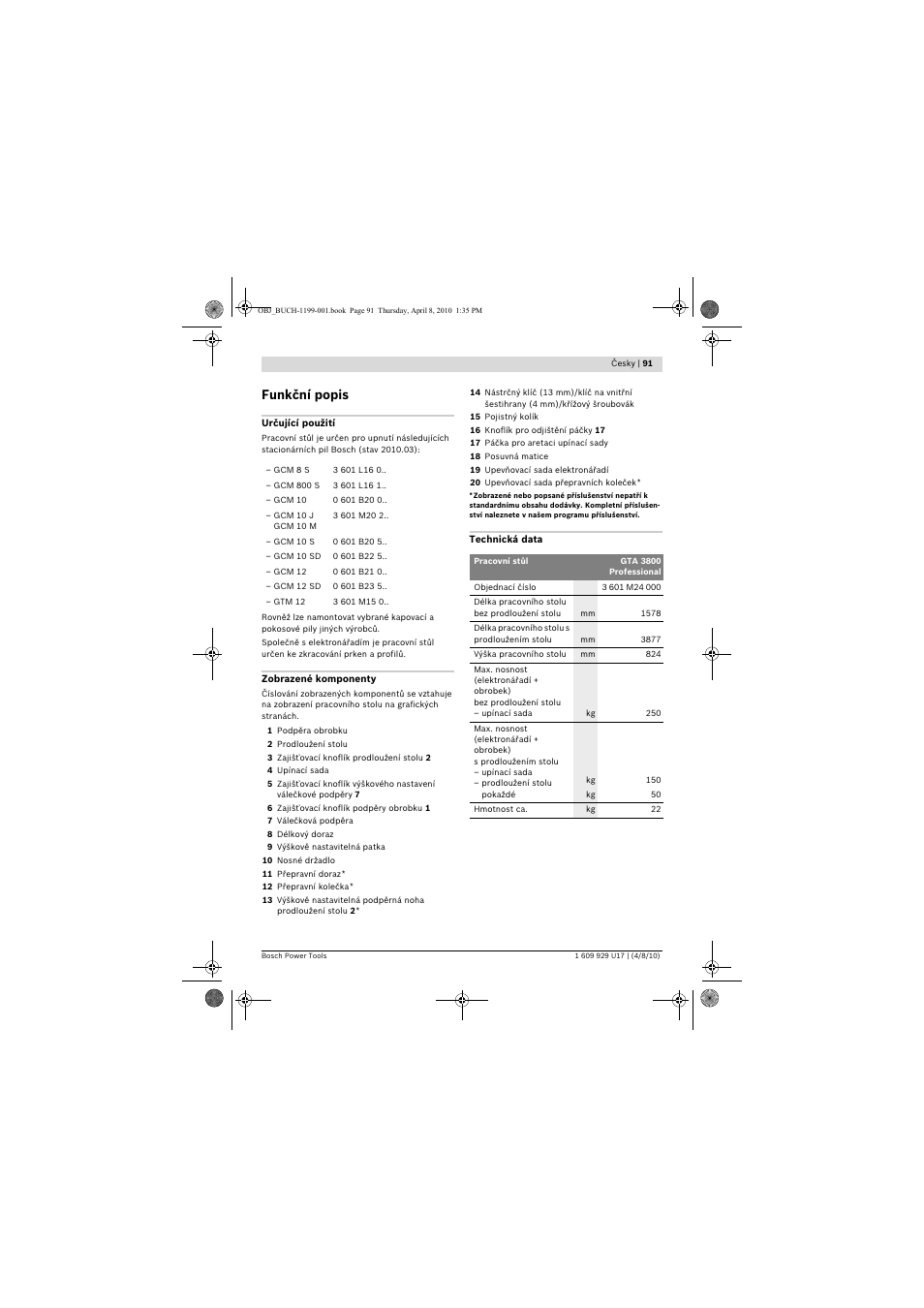Funkční popis | Bosch GTA 3800 Professional User Manual | Page 91 / 171