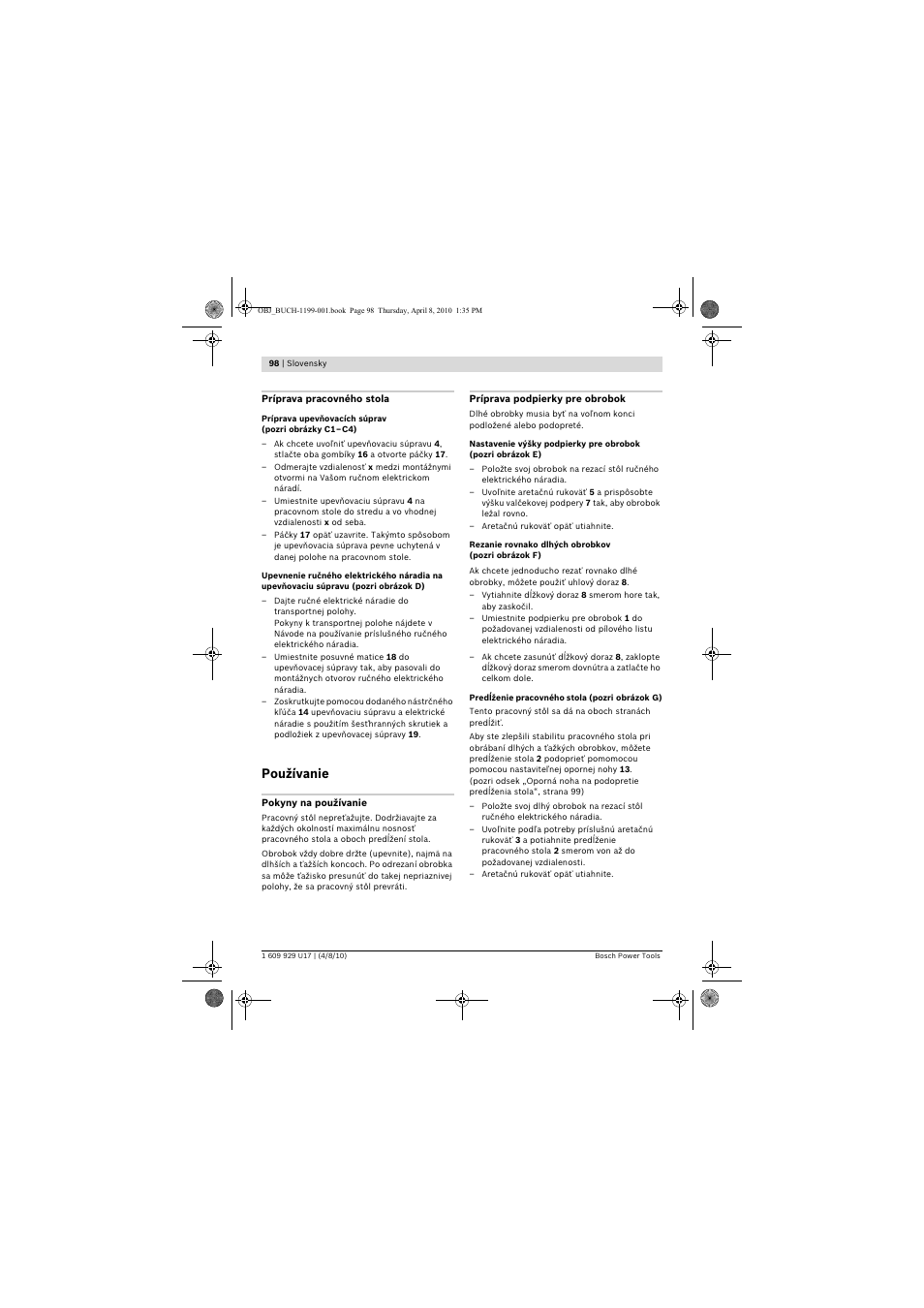 Používanie | Bosch GTA 3800 Professional User Manual | Page 98 / 171