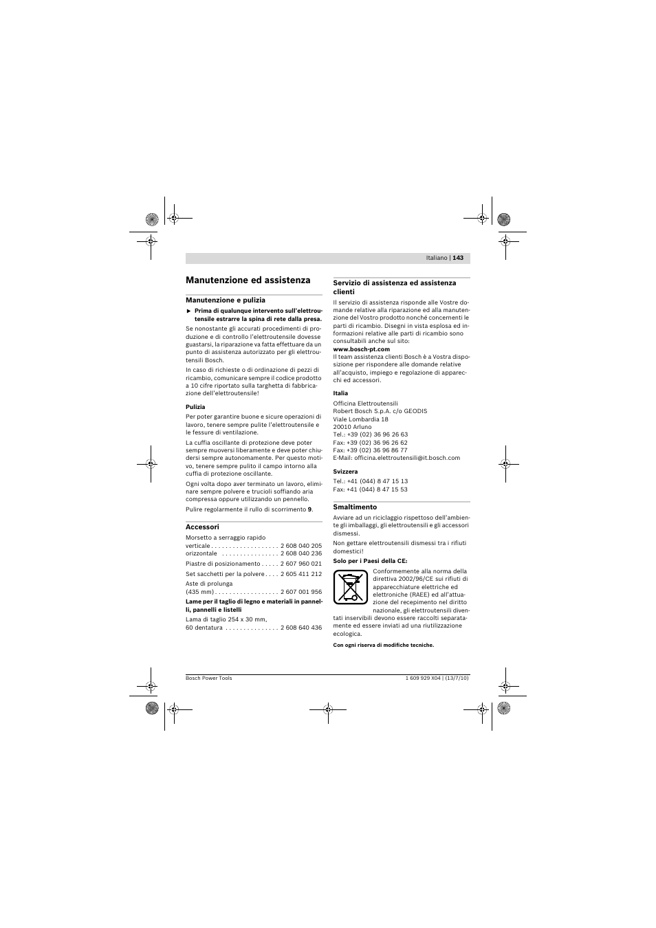 Manutenzione ed assistenza | Bosch GCM 10 SD Professional User Manual | Page 143 / 630