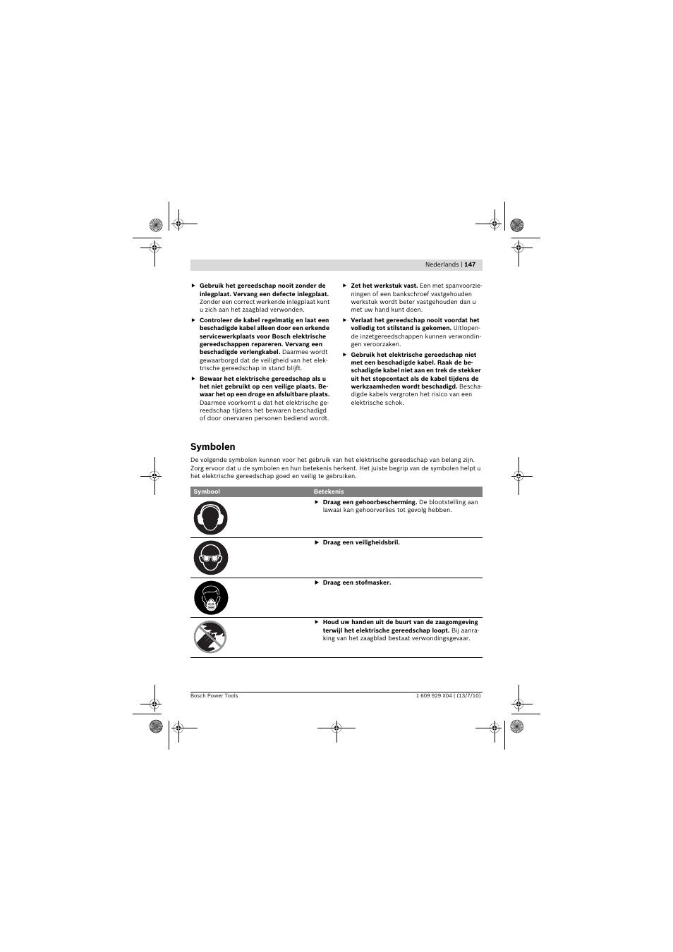 Symbolen | Bosch GCM 10 SD Professional User Manual | Page 147 / 630