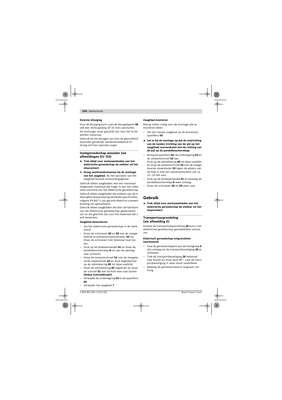 Gebruik | Bosch GCM 10 SD Professional User Manual | Page 154 / 630