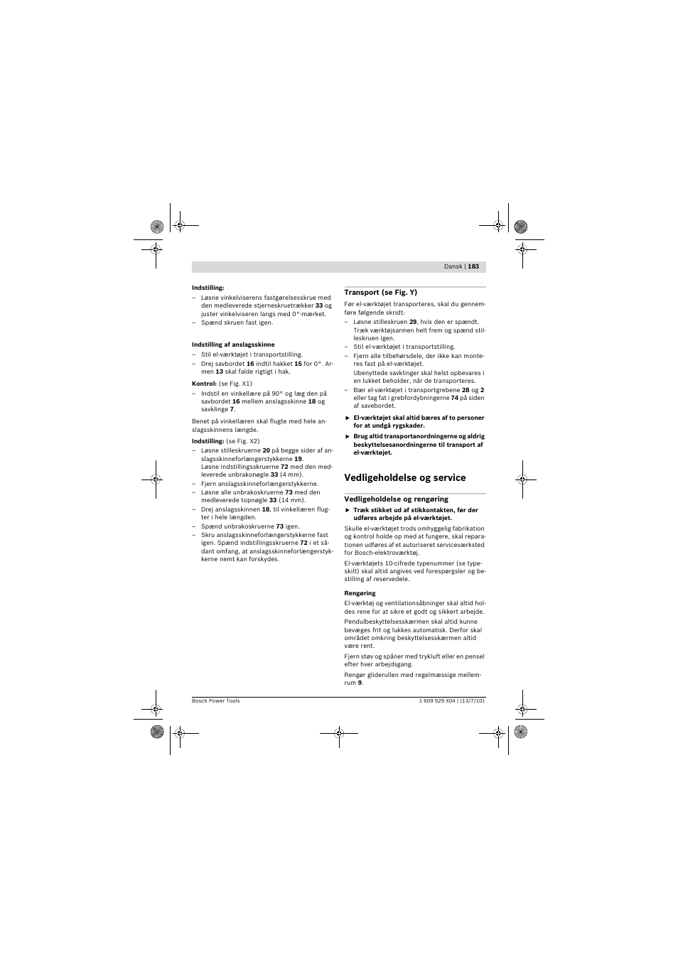 Vedligeholdelse og service | Bosch GCM 10 SD Professional User Manual | Page 183 / 630