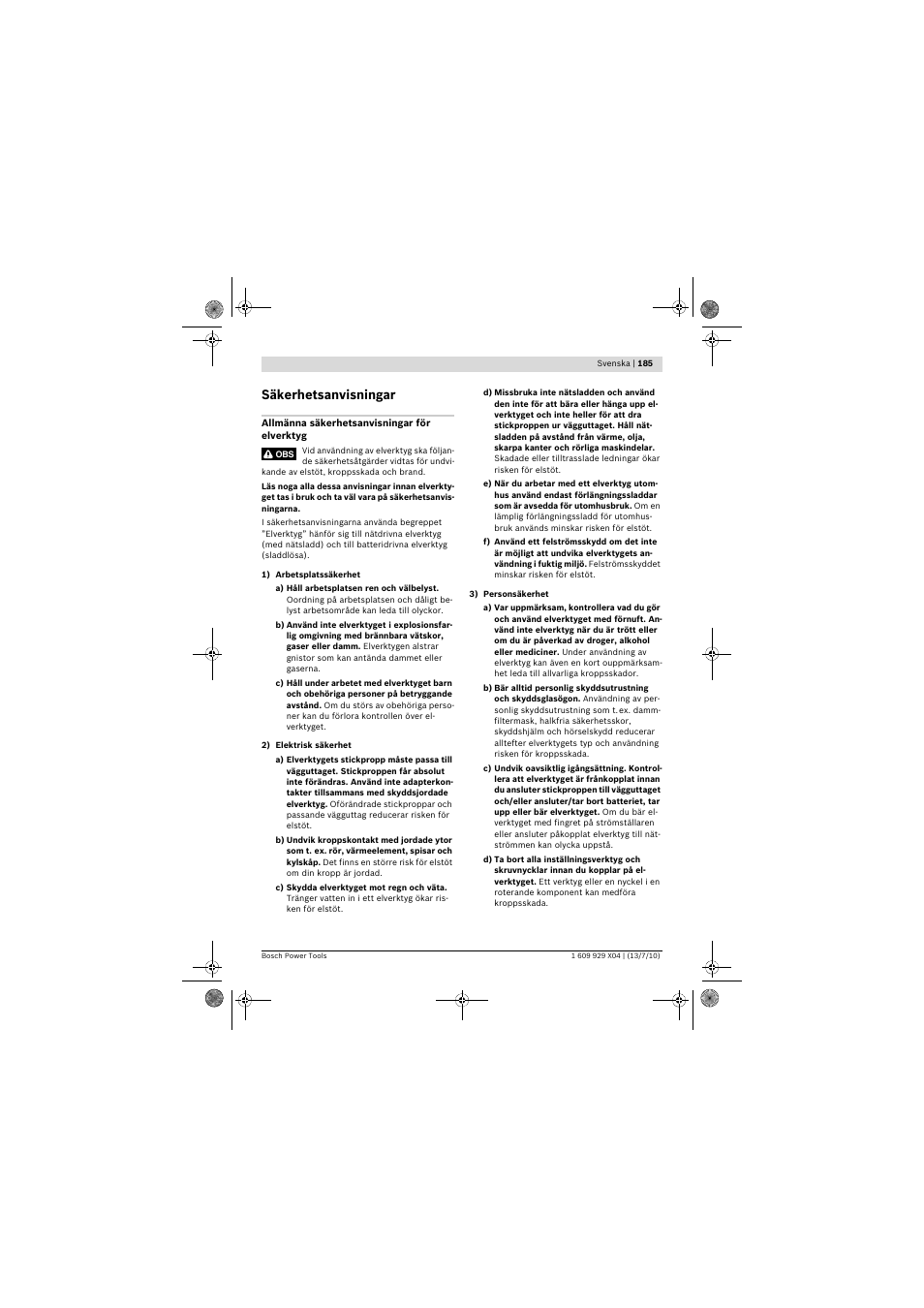 Säkerhetsanvisningar | Bosch GCM 10 SD Professional User Manual | Page 185 / 630