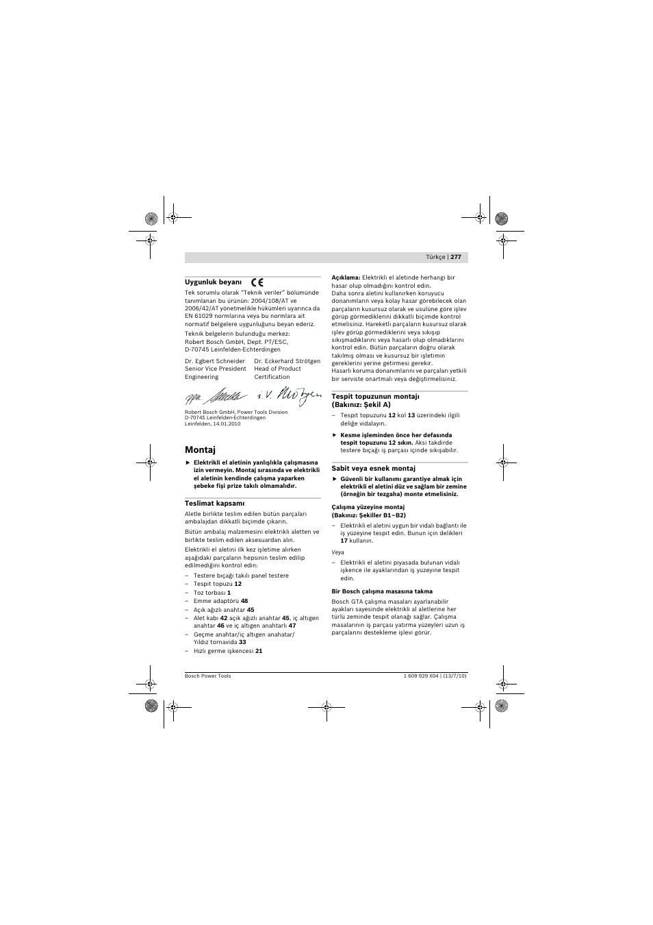 Montaj | Bosch GCM 10 SD Professional User Manual | Page 277 / 630