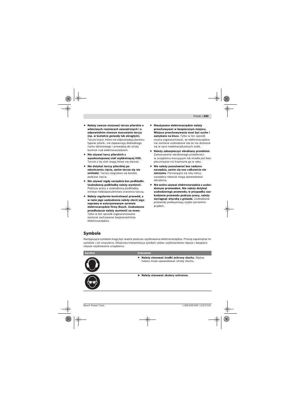 Symbole | Bosch GCM 10 SD Professional User Manual | Page 293 / 630